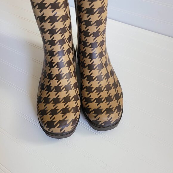 Capelli Rubber Boots Womens 8 Brown Houndstooth Check Waterproof Rain Boots - Picture 4 of 14